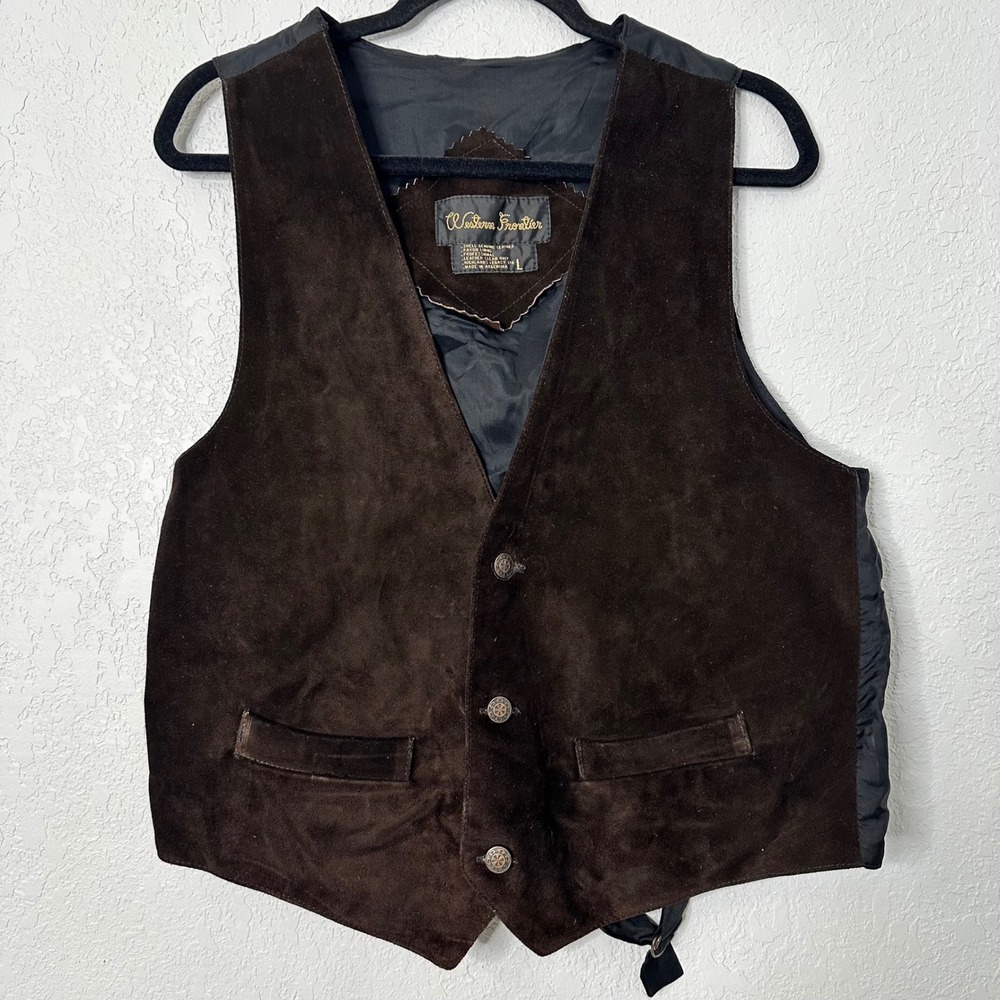 Vintage 70s Western Frontier Brown Suede Leather Vest LGE men's cowboy farmcore